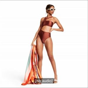 🆕 Asymmetrical Metallic Cut Out High Leg Cheeky One Piece Swimsuit